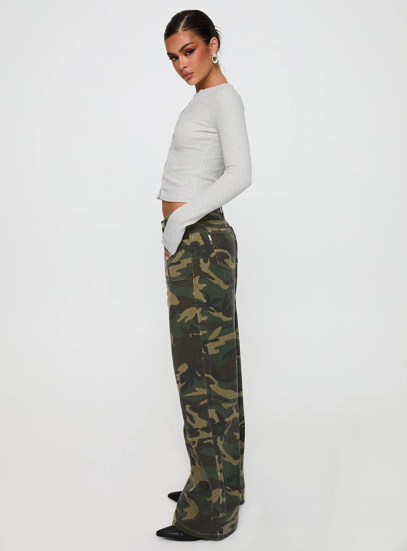 Briony Mid Rise Wide Leg Jeans Camouflage