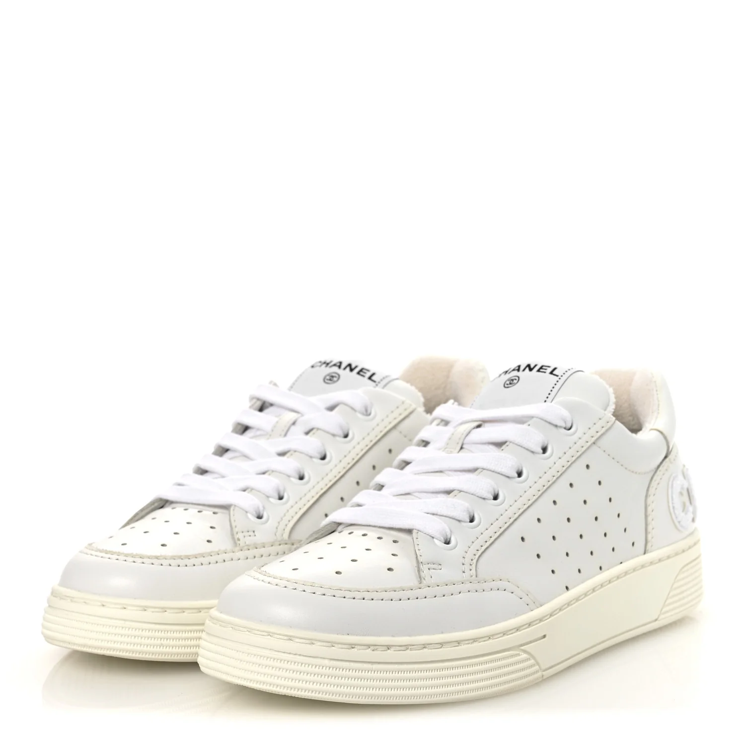 Calfskin Womens Logo Sneakers 38 White - Top Club