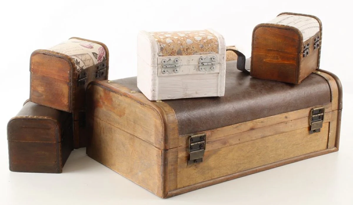 Art Deco wooden jewelry boxes set of 7 brown / multicolored - decorative chests