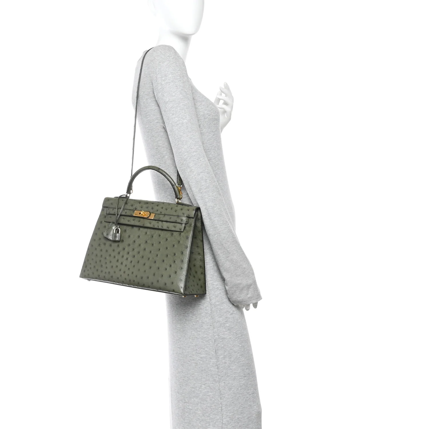 Ostrich Kelly Sellier 32 Vert Olive
