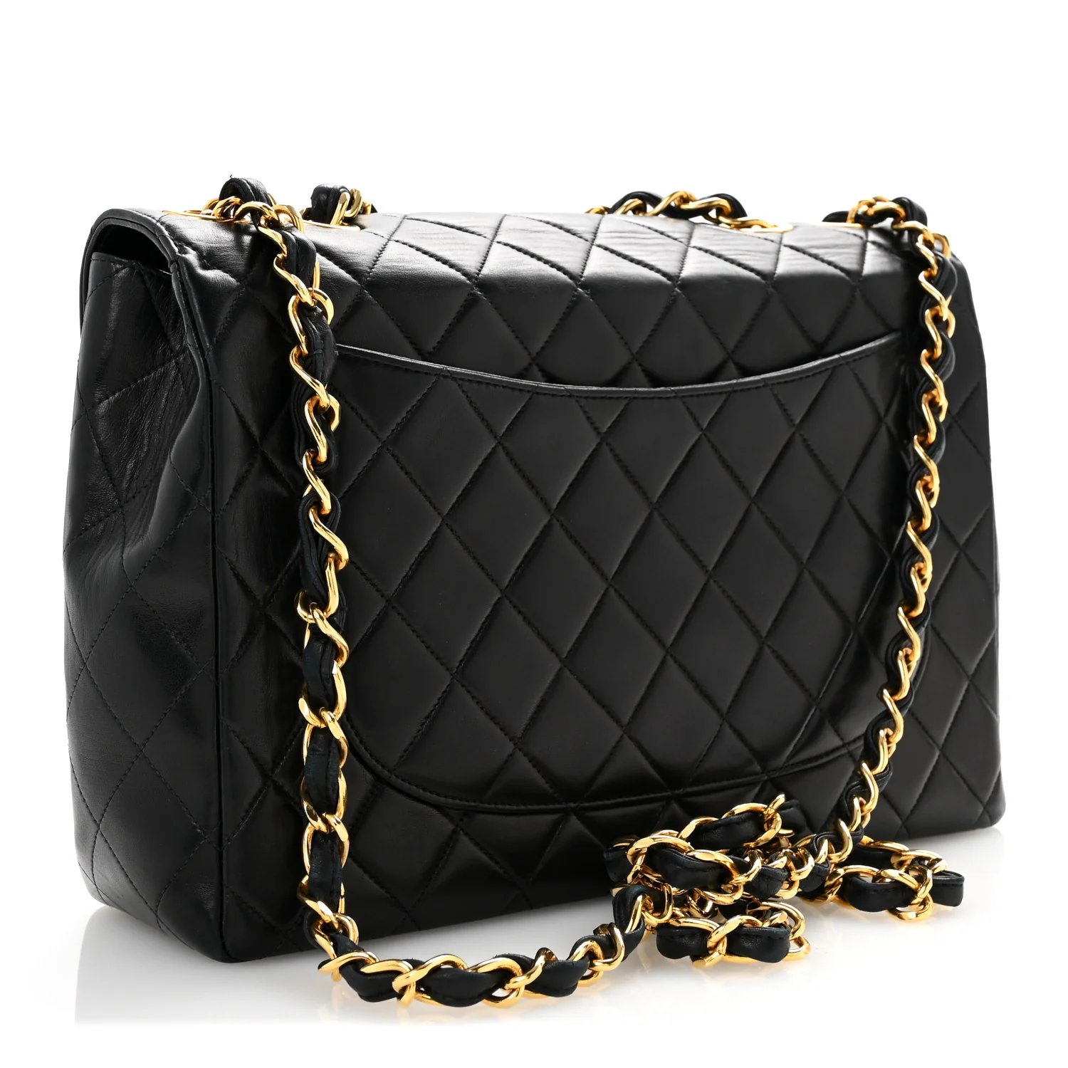 Lambskin Quilted XL Jumbo Single Flap Black - Top Club