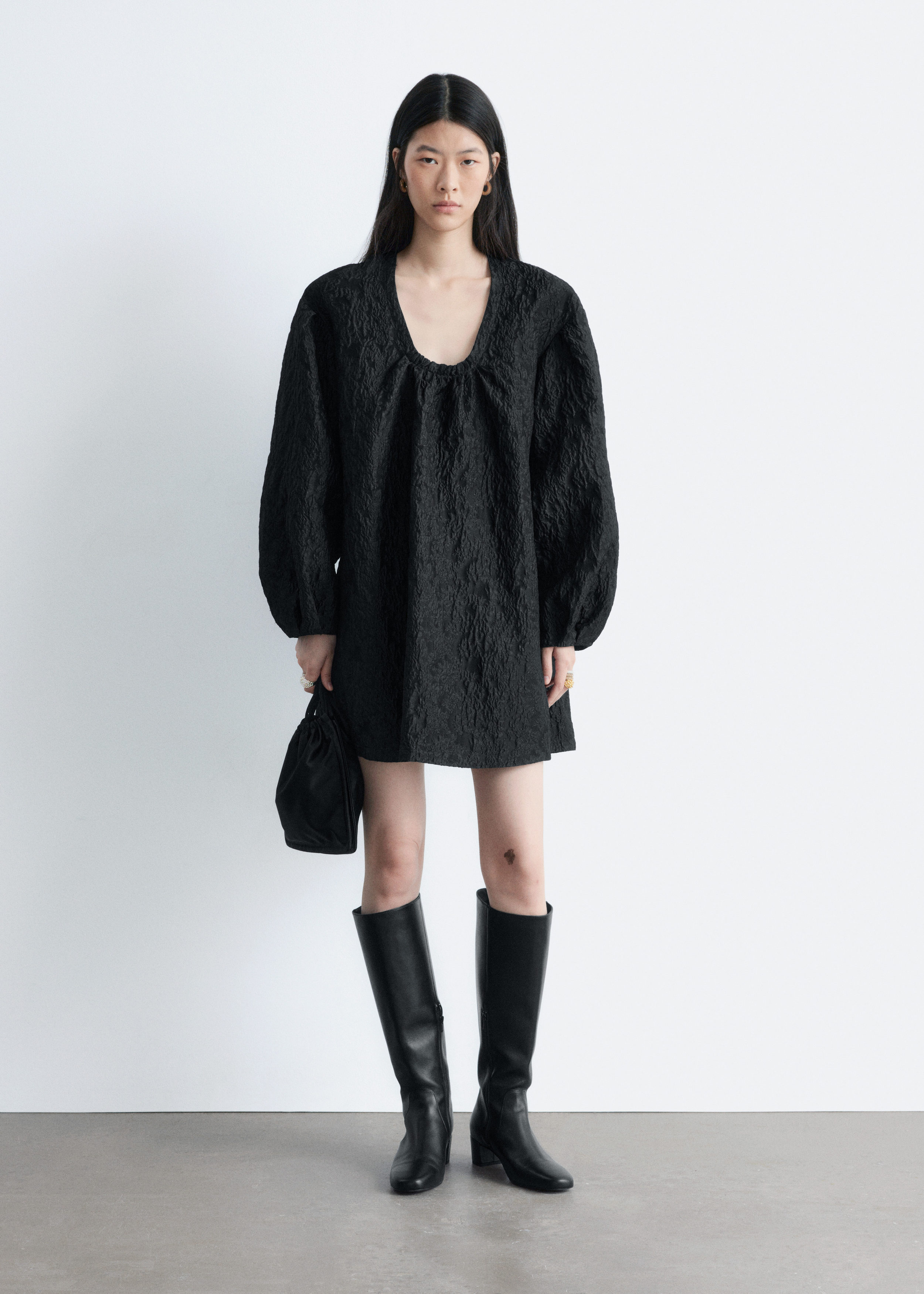 & Other Stories TIE-FRONT JACQUARD MINI DRESS