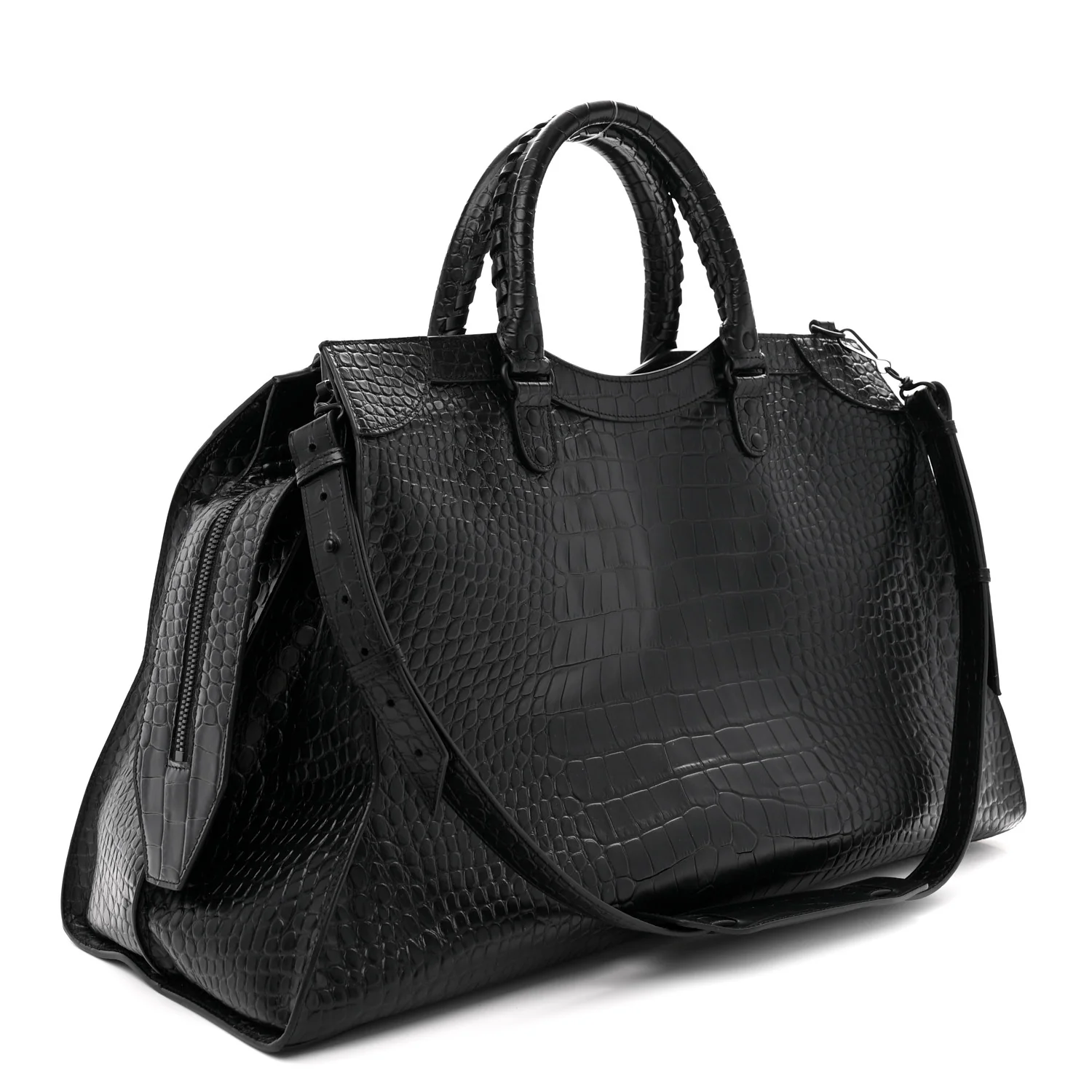 Semi Matte Calfskin Crocodile Embossed Neo Classic Black Hardware Large City Black - Top Club