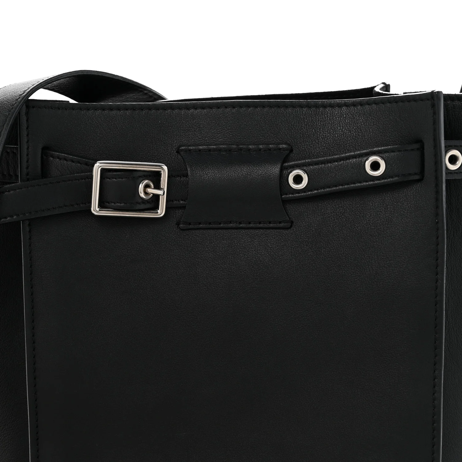 Supple Grained Calfskin Long Strap Big Bag Bucket Black - Top Club