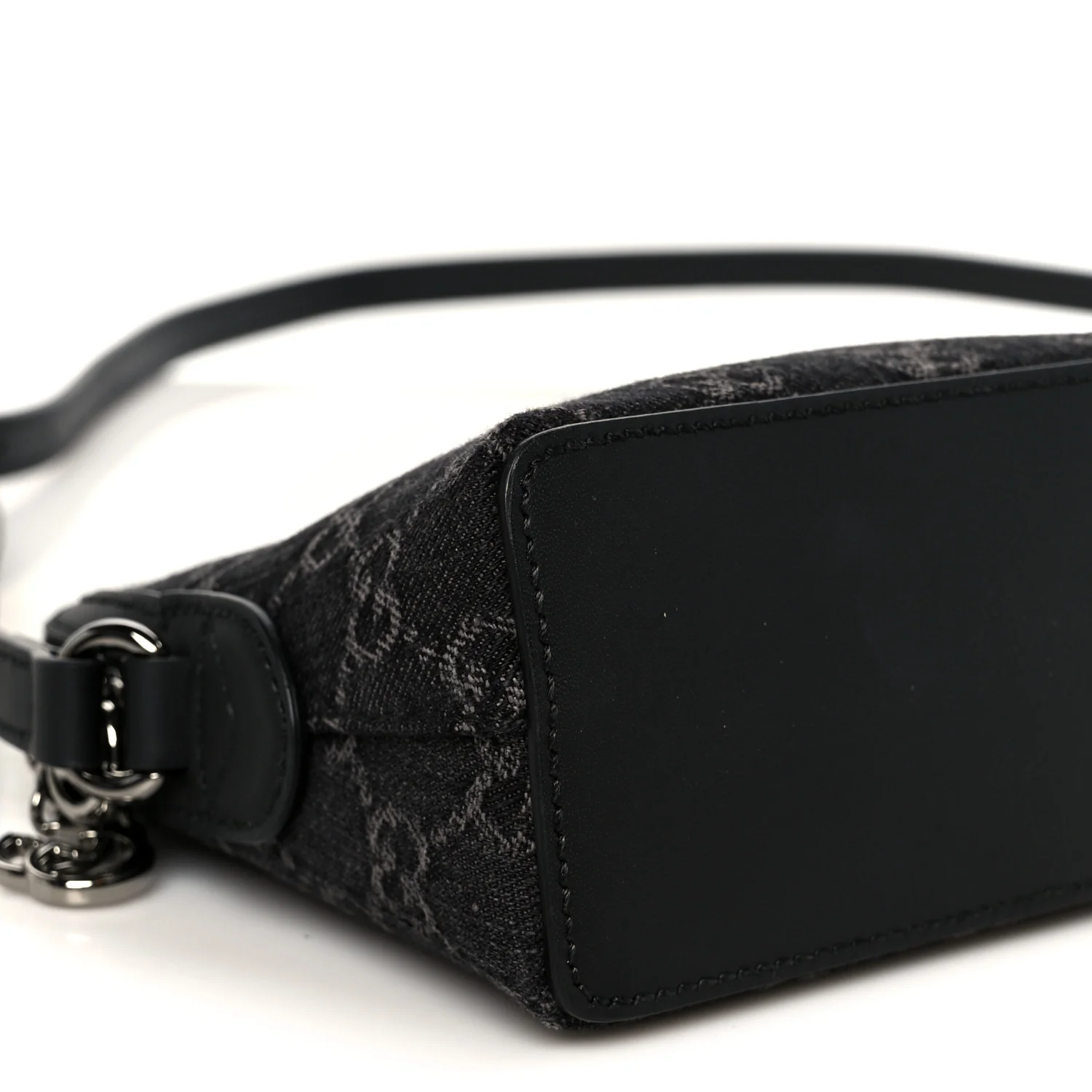 Denim Cuoio Harness GG Monogram Small Ophidia Dome Shoulder Bag Black Medium Grey - Top Club