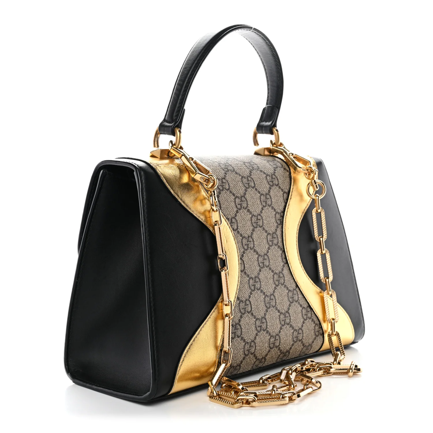 GG Supreme Monogram Small Osiride Top Handle Bag Black Gold - Top Club