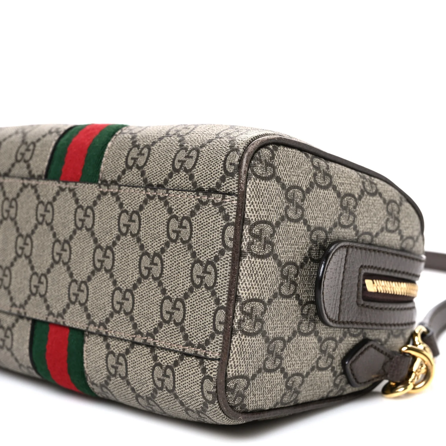 GG Supreme Monogram Textured Dollar Calfskin Web Mini Ophidia Top Handle Bag Beige Ebony New Acero - Top Club