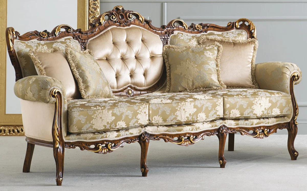 Luxury Baroque Sofa Cream / Gold / Brown / Gold - Magnificent Baroque Style Living Room Sofa - Luxury Living Room Furniture in Baroque Style - Baroque Furniture - Luxury Quality - Made in Italy