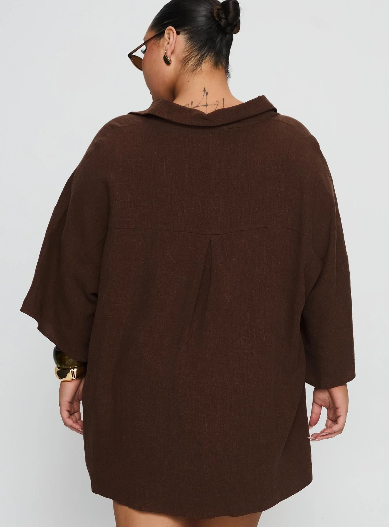 Peni Linen Button Down Top Chocolate Curve