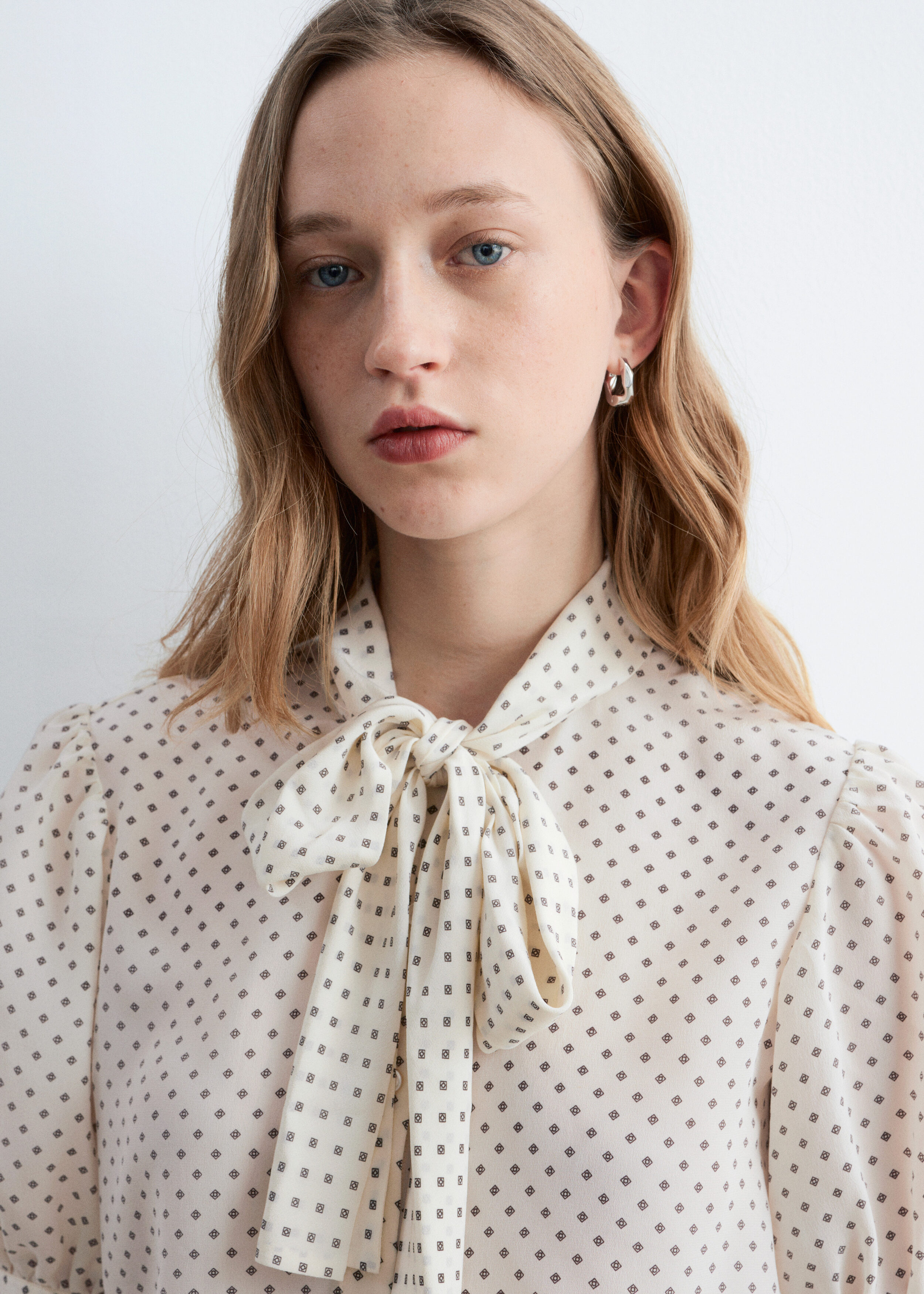 & Other Stories PRINTED TIE-NECK SILK BLOUSE