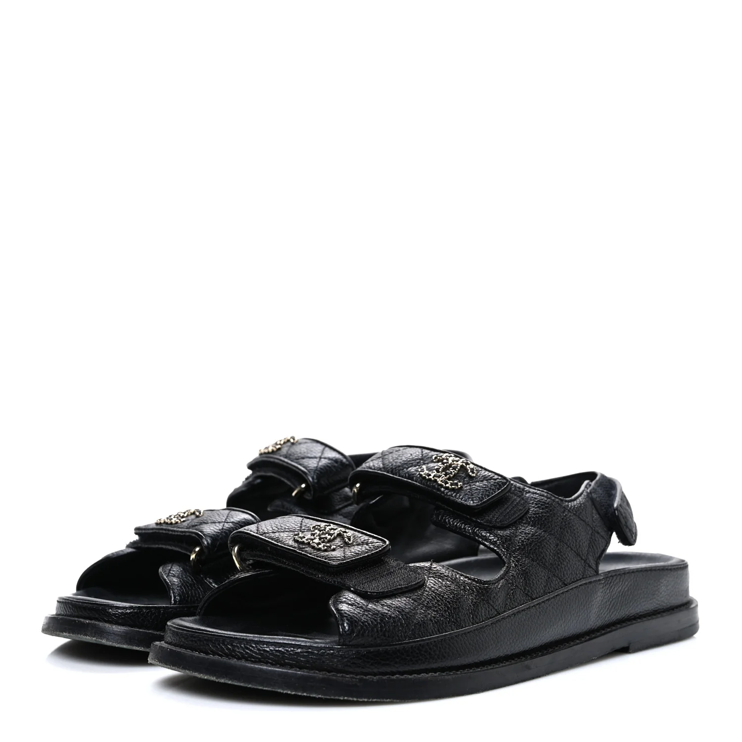 Grained Calfskin Velcro Dad Sandals 39 Black - Top Club