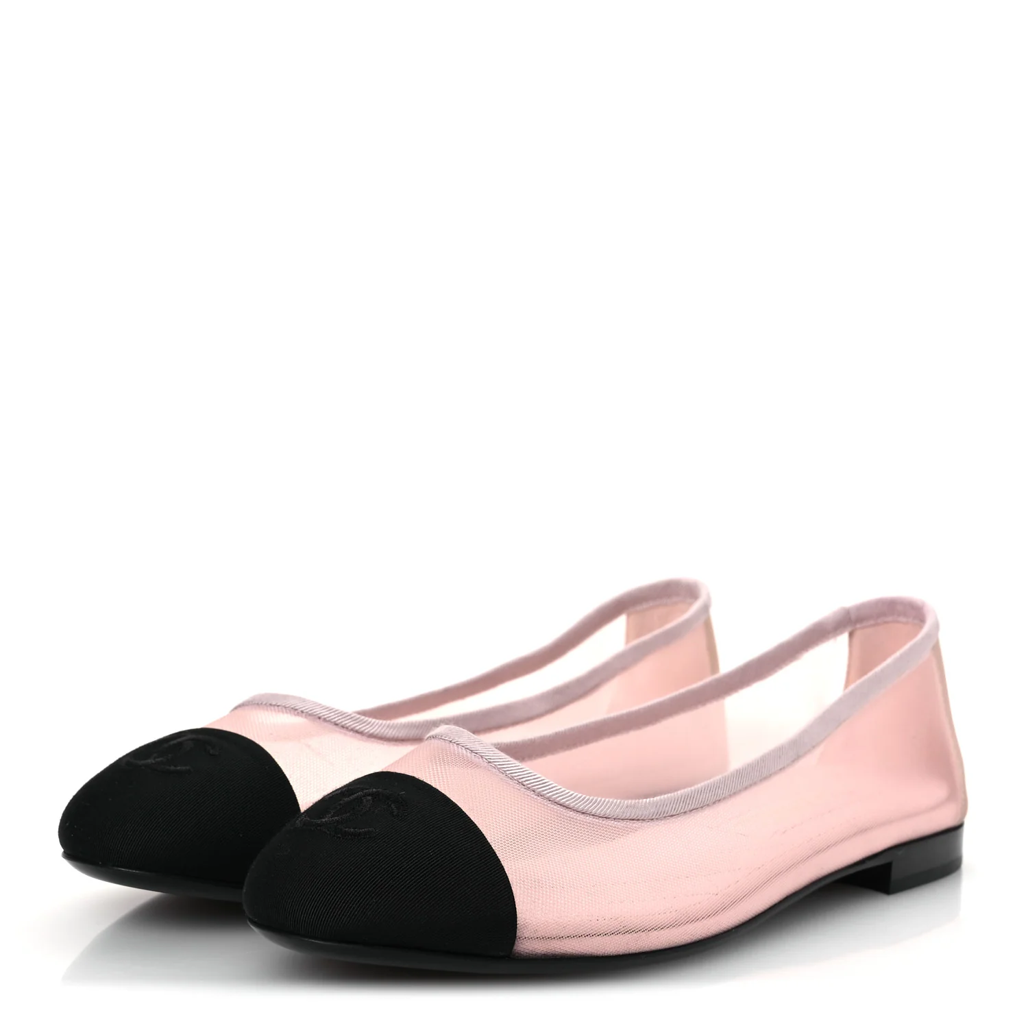 Mesh Grosgrain CC Ballerina Flats 39.5 Pink Black - Top Club