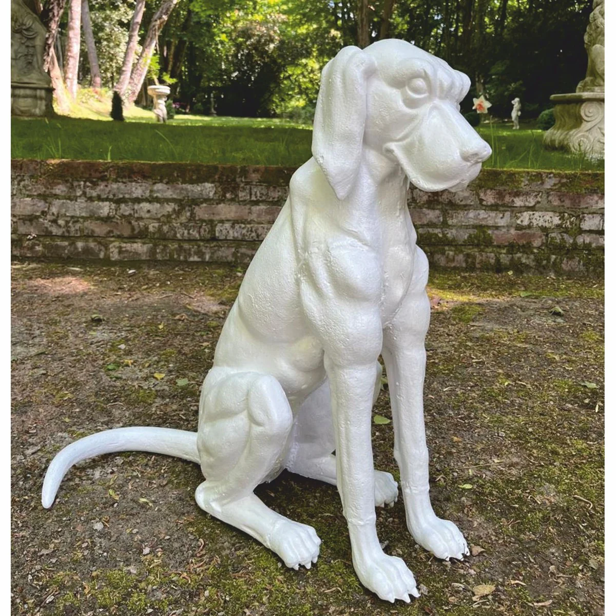 Decorative bronze sculpture dog white H. 70 cm - garden decoration