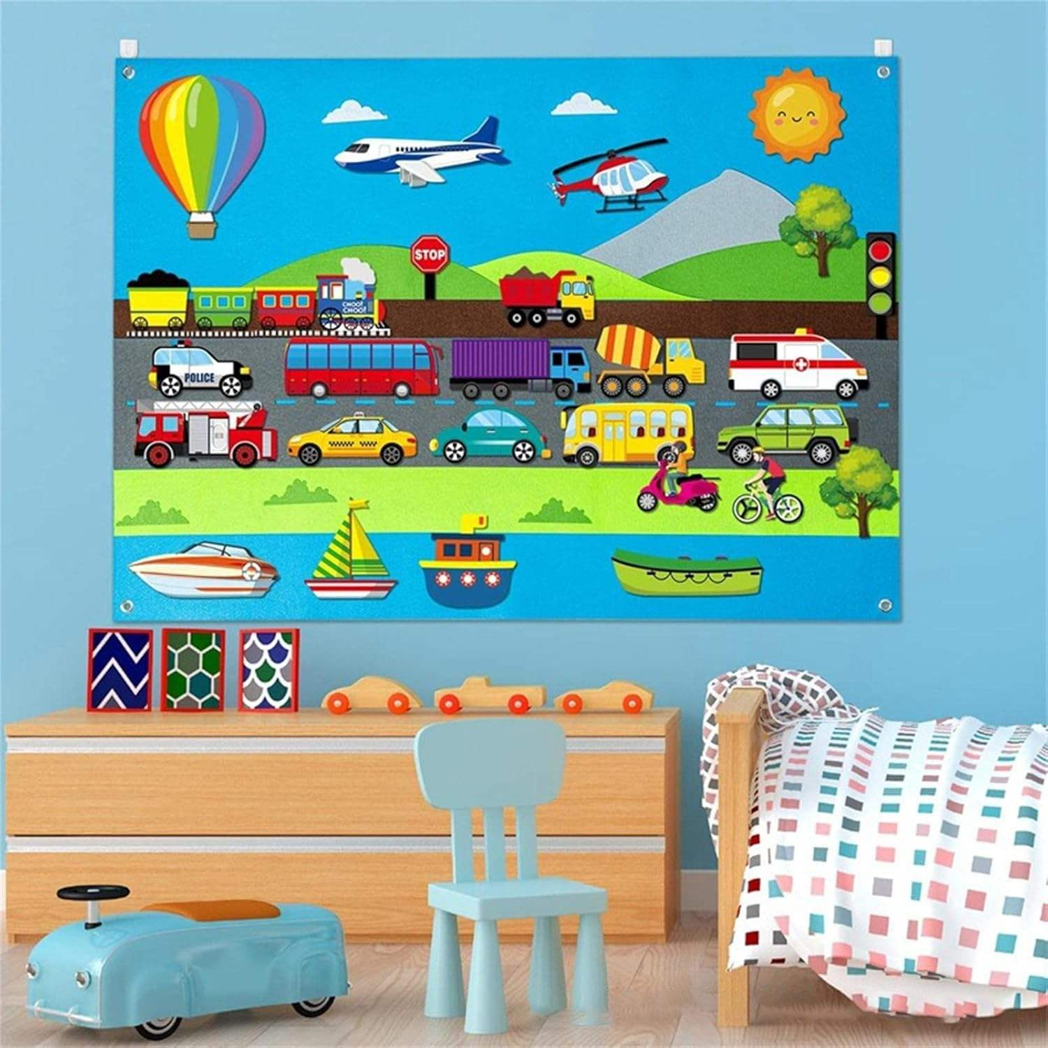 Children's Educational Transport Busy Board Toy Felt Flannel Graphs for Toddlers Cars & Ship Vehicle Gift Idea