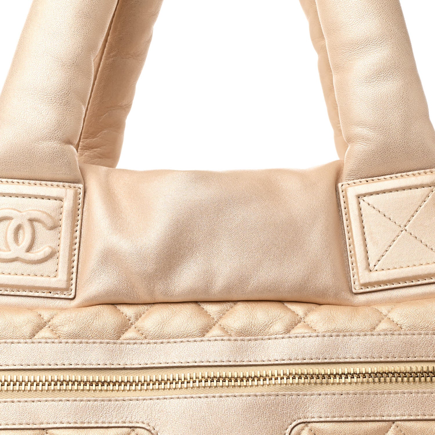 Metallic Lambskin Quilted Large Coco Cocoon Tote Light Gold - Top Club
