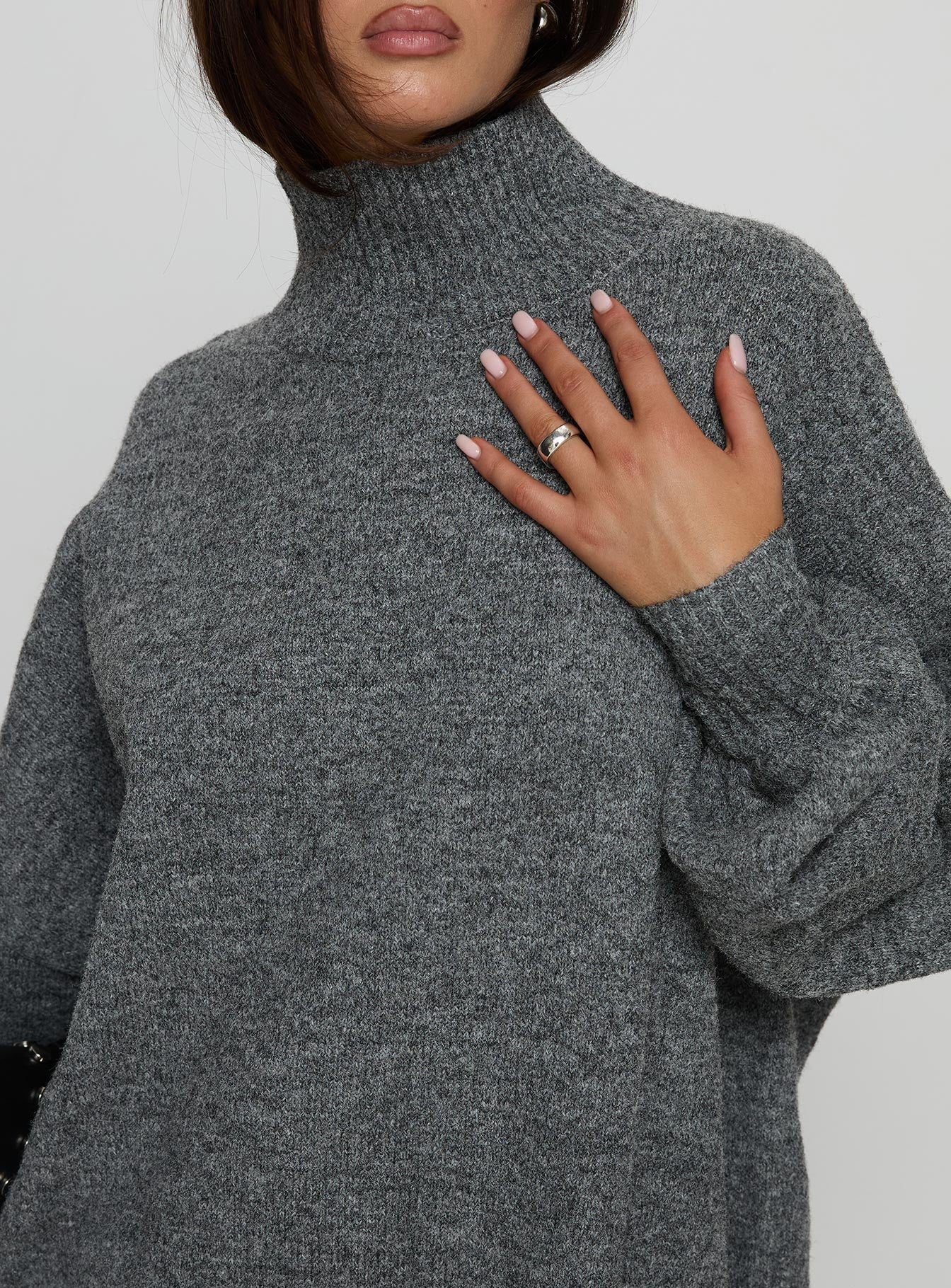 Patrizia Funnel Neck Knit Sweater Grey
