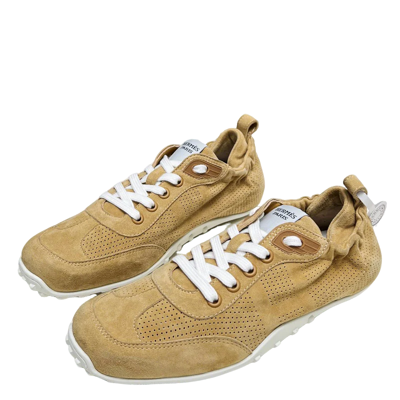 Hermès Unisex Beige Suede Sneakers For Luxury Casual Comfort - Sneaker Replica Workshop