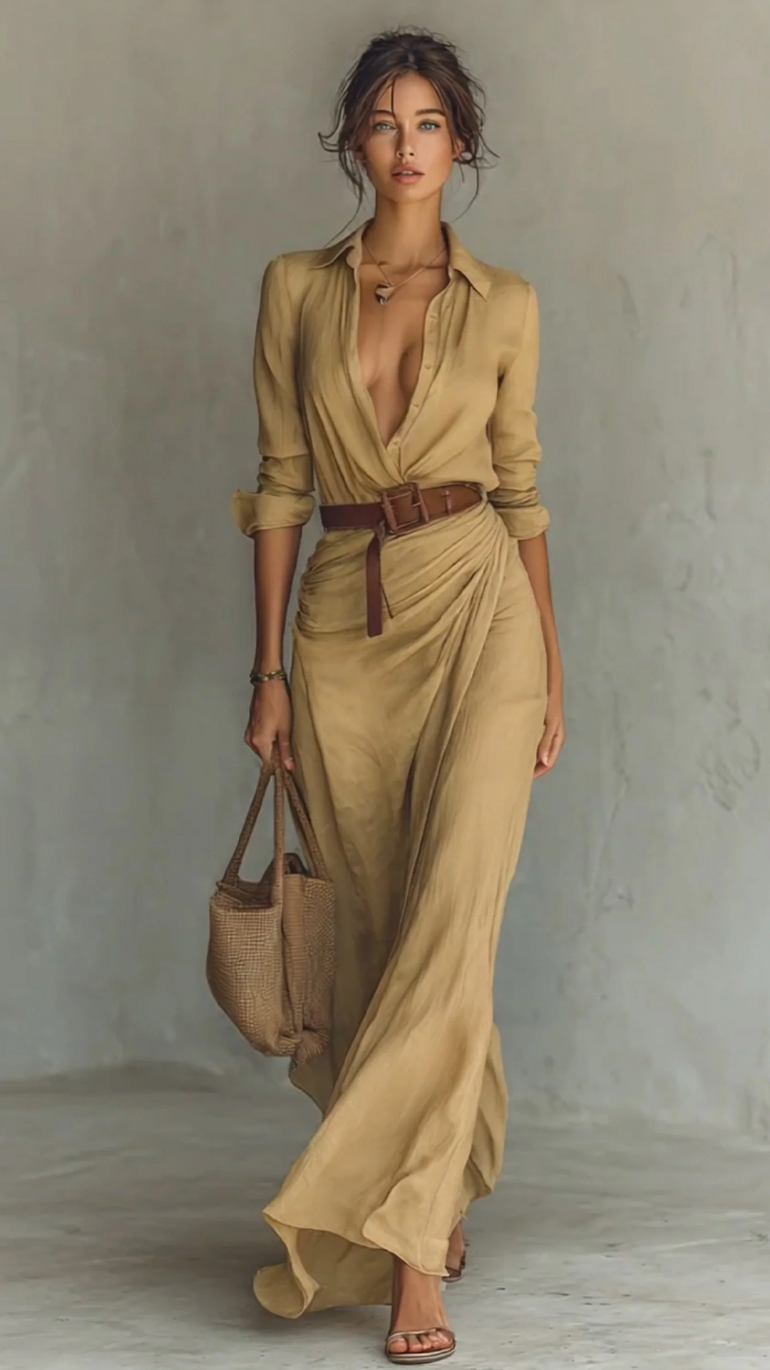 Women's Long-Sleeve Lapel Button-Front Belted Maxi Dress - Nordfashionstorm - Women's Clothing, Fashion for You - Nordfashionstorm.com