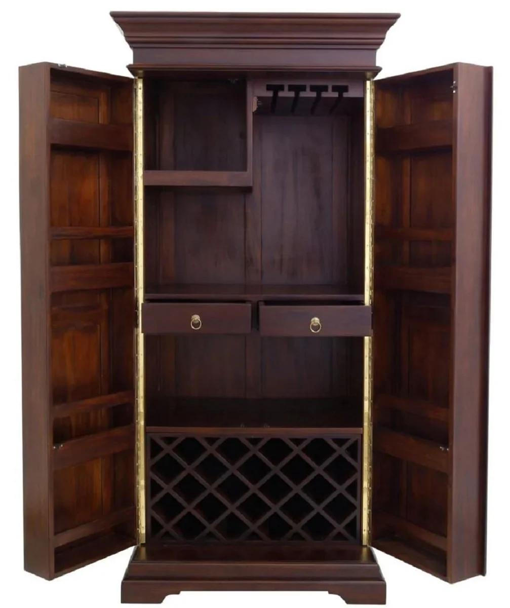 Luxury country house style mahogany wine cabinet with 2 doors dark brown / brass 92 x 70 x H. 190 cm - mahogany bar cabinet - solid wood cabinet in country house style - country house style bar furniture