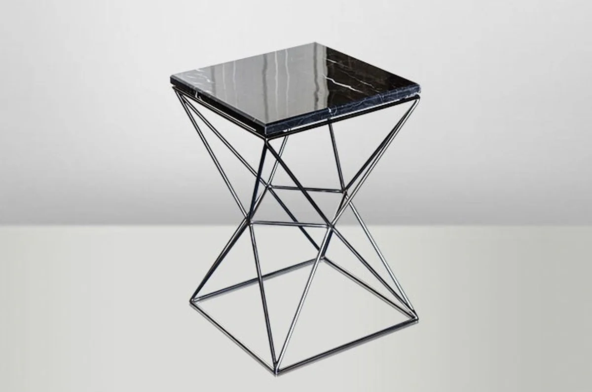 Art Deco side table black metal / marble 35 x 35 cm - Art Nouveau table - furniture flower table