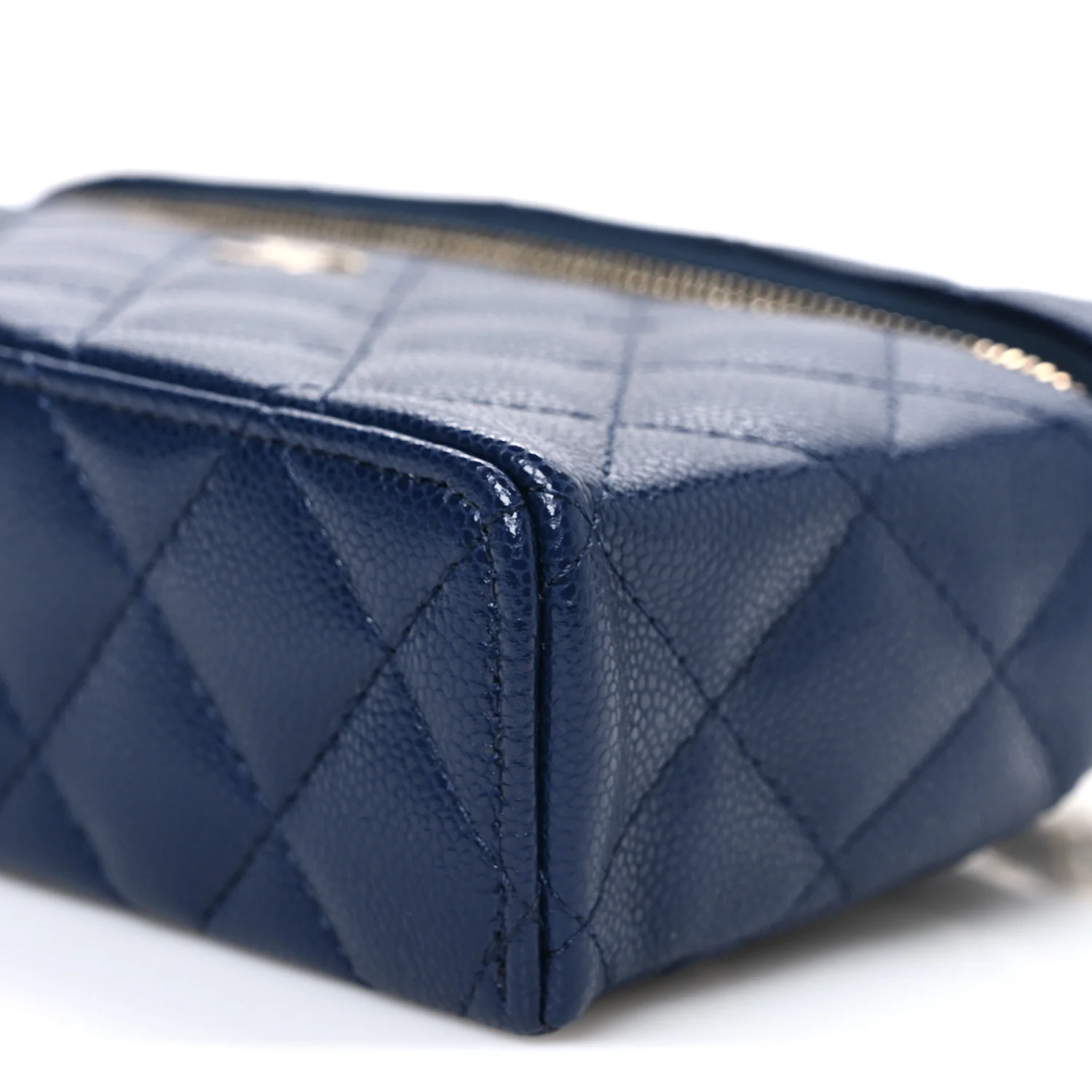 Caviar Quilted Top Handle Slim Vanity With Chain Navy - Top Club