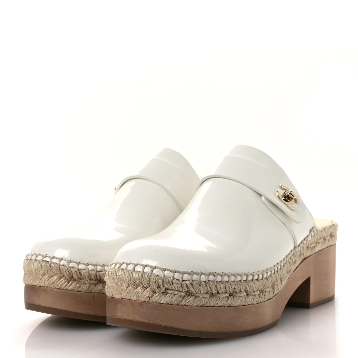 Patent Calfskin CC Turn Lock Clog 39 White - Top Club