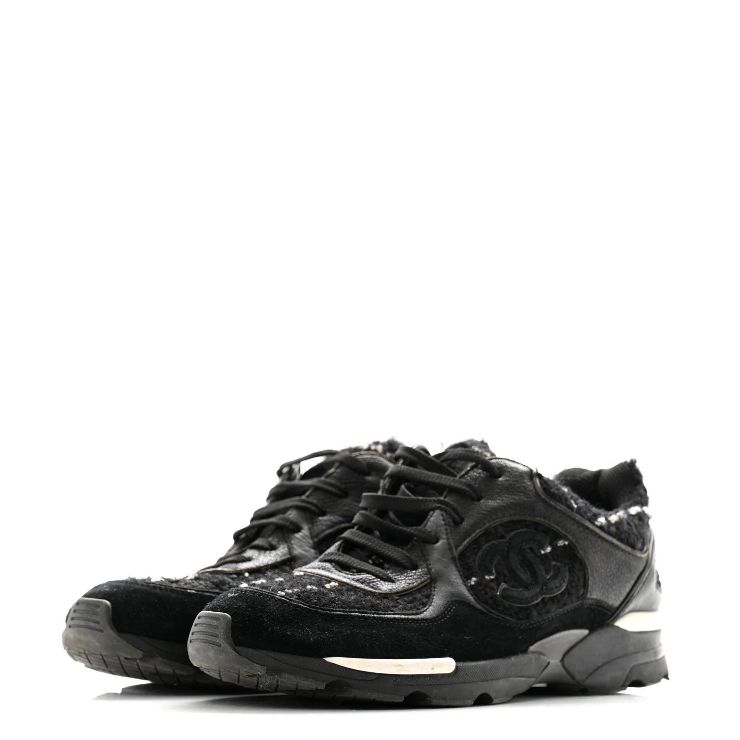 Tweed Suede Goatskin CC Sneakers 38 Black White - Top Club
