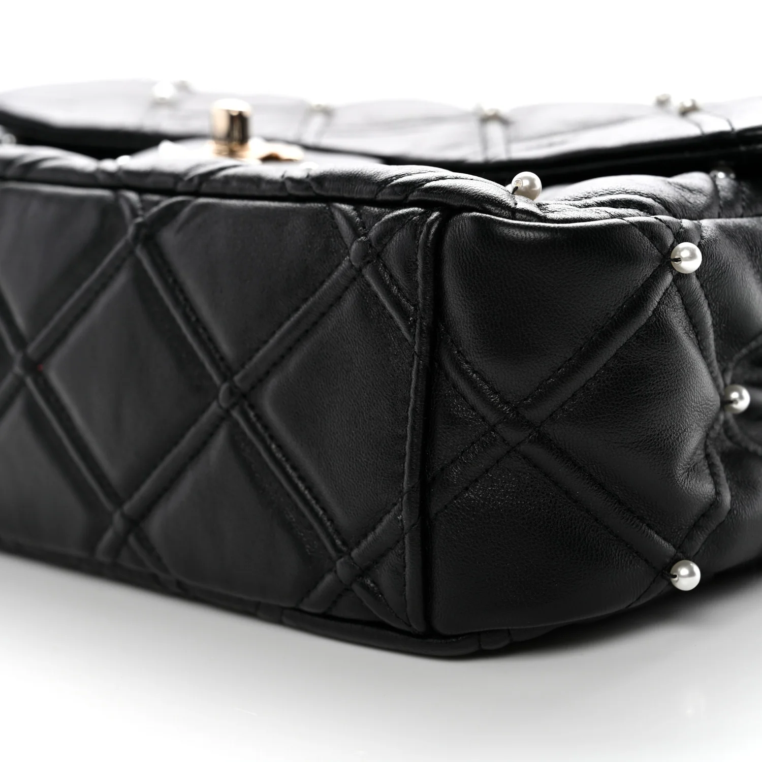 Lambskin Quilted Pearl Studded Flap Black - Top Club