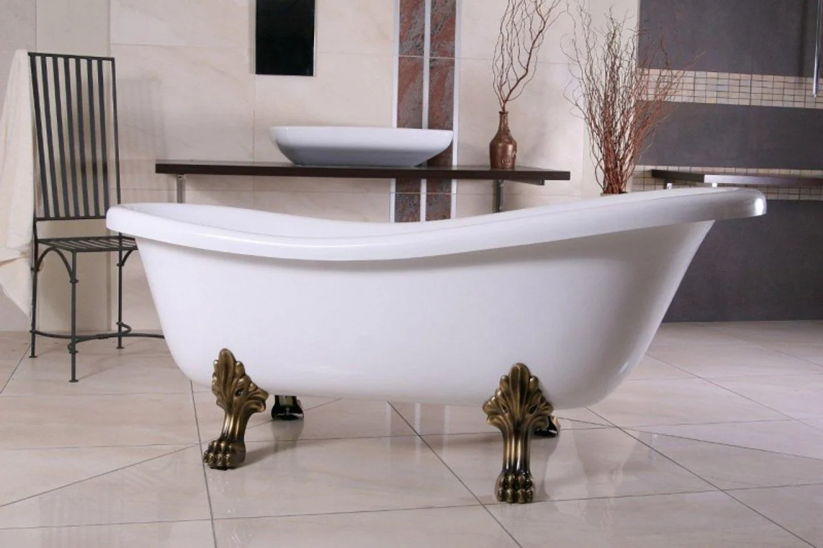 Freestanding luxury bathtub Art Nouveau Roma white/old gold 1695mm from - Baroque Bathroom - Retro Antique Bathtub
