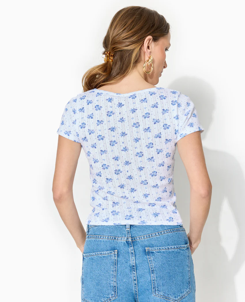 Pimkie T-shirt boutonné en maille pointelle motif fleurs