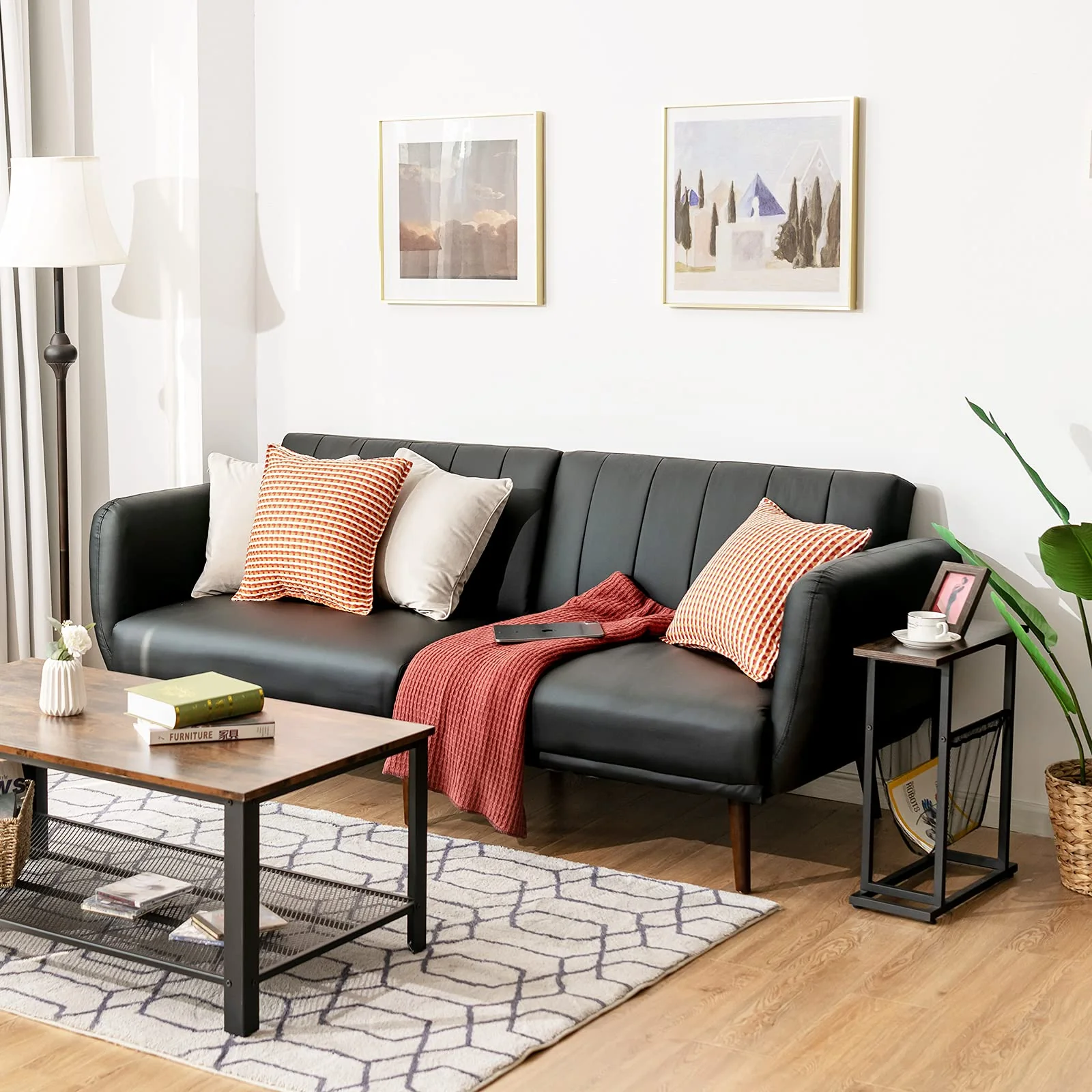 BEFOUNDLOVELY 3 Seat Convertible Futon Sofa with High-Density Sponge & Adjustable Backrest