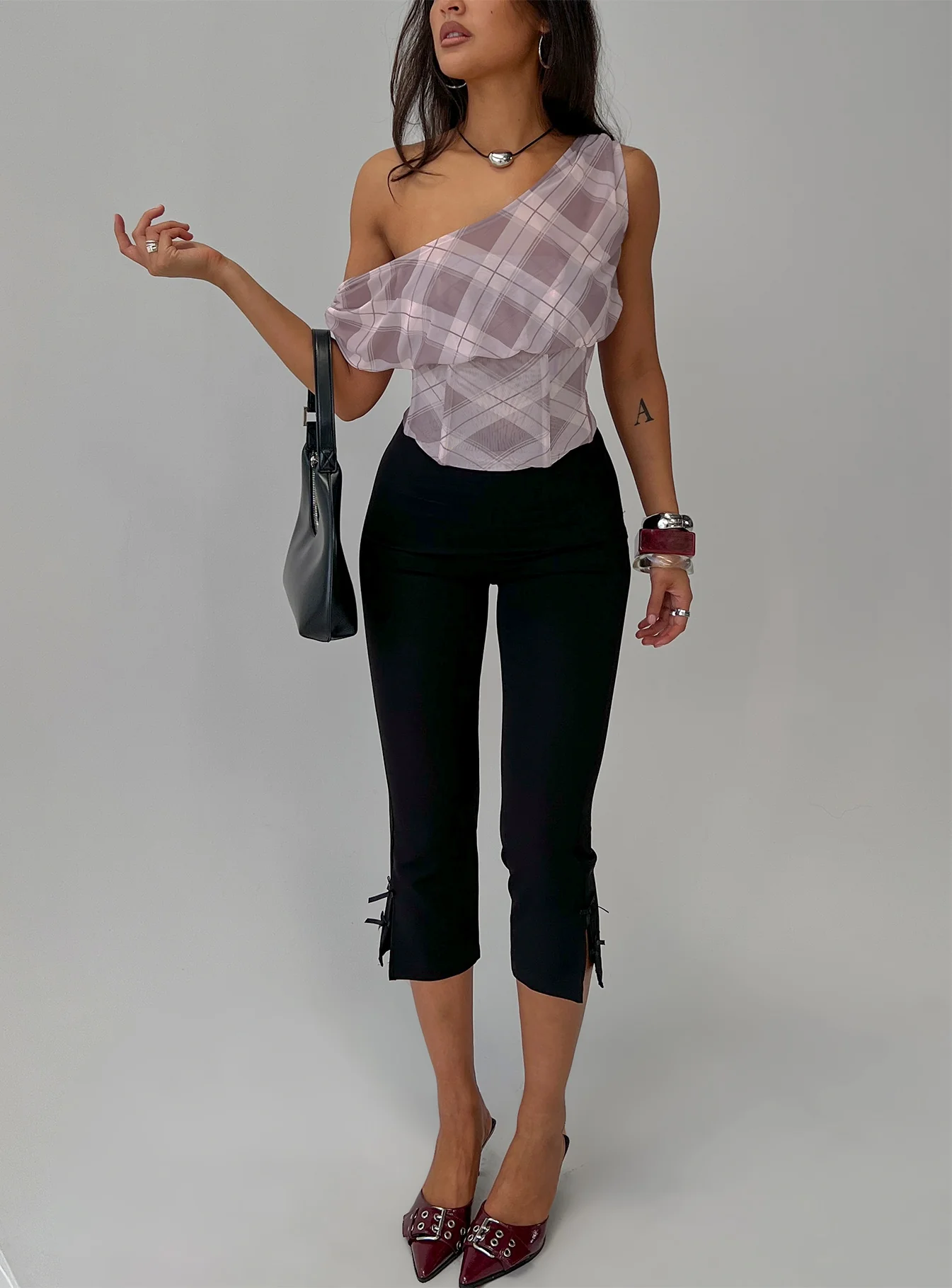 Amabelle Corset Draped Top Multi Plaid