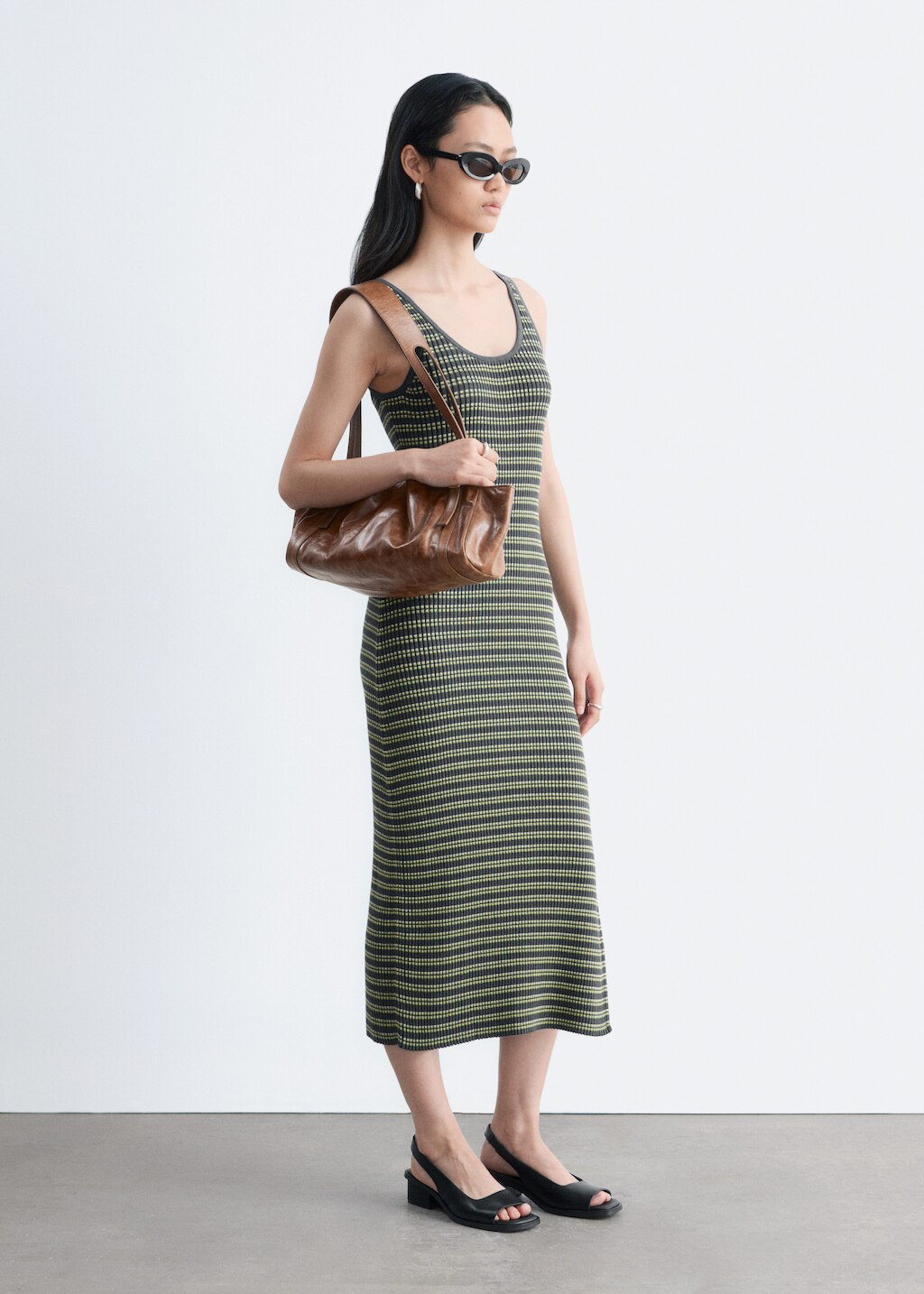 & Other Stories STRIPED RIB-KNIT MIDI DRESS