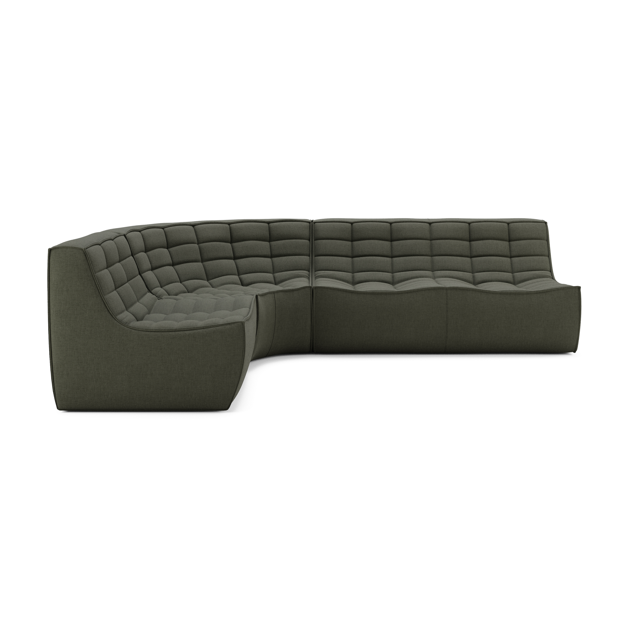 Modulaire bank N701 moss green set 1+2 seat 90° ronde hoek