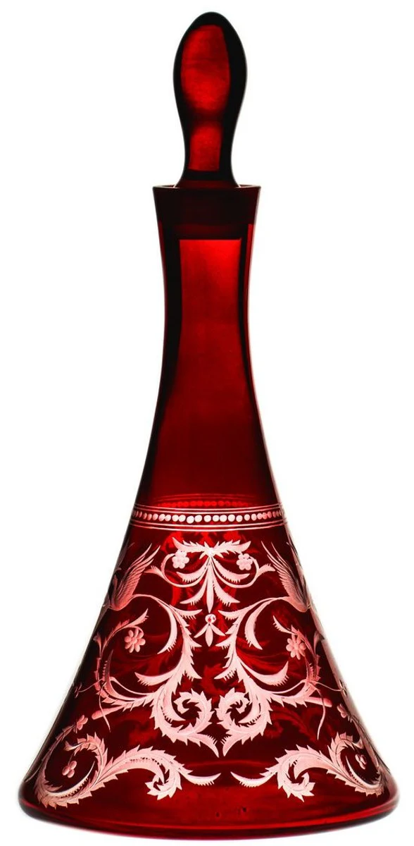 Luxury wine carafe red / silver Ø 17 x H. 36 cm - mouth-blown and hand-engraved glass carafe - hotel & restaurant accessories - luxury quality