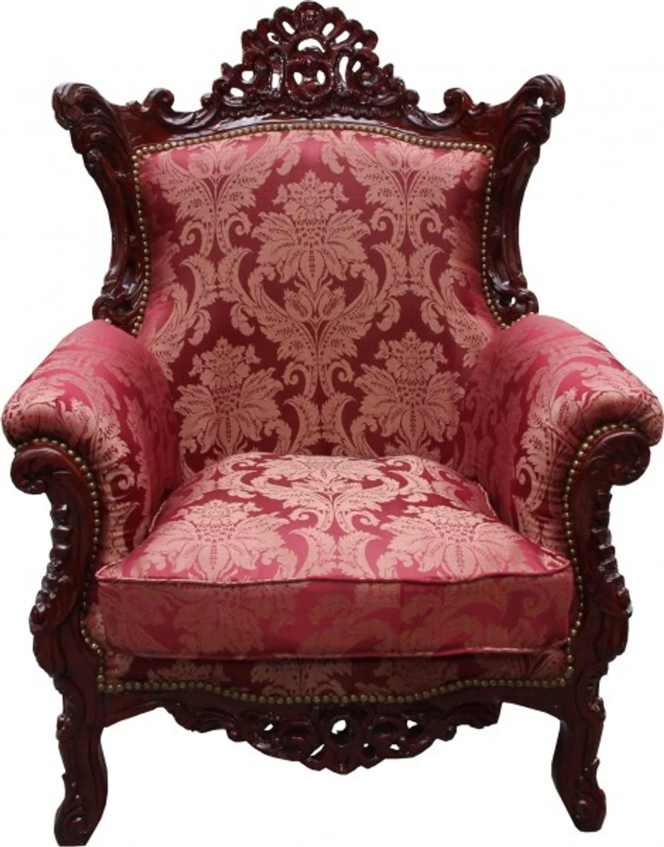 Baroque Armchair Al Capone Bordeaux Pattern Brown / Red - Antique Style Furniture