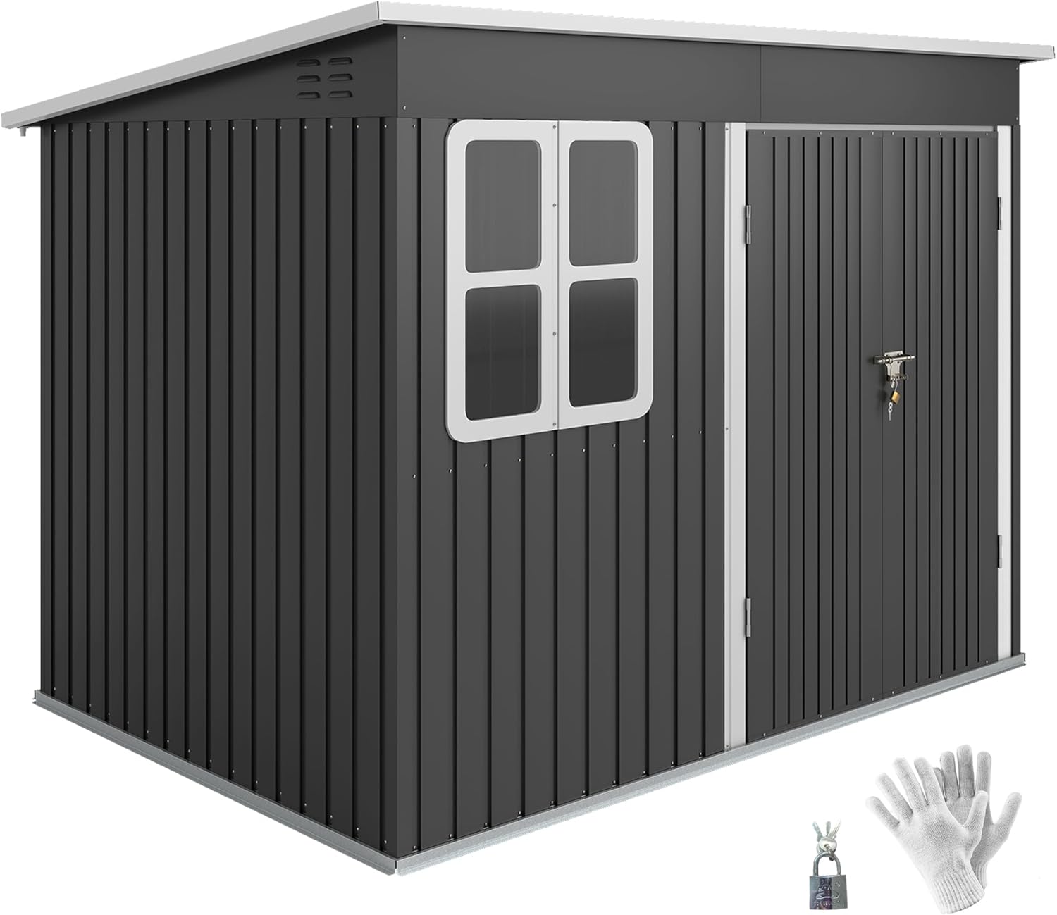 Casetta per attrezzi Outsunny 4,13 m³, casetta da giardino, 260 x 177 x 190 cm, casetta per attrezzi con finestra, porta con serratura, garage per biciclette, mobile da giardino in acciaio, per