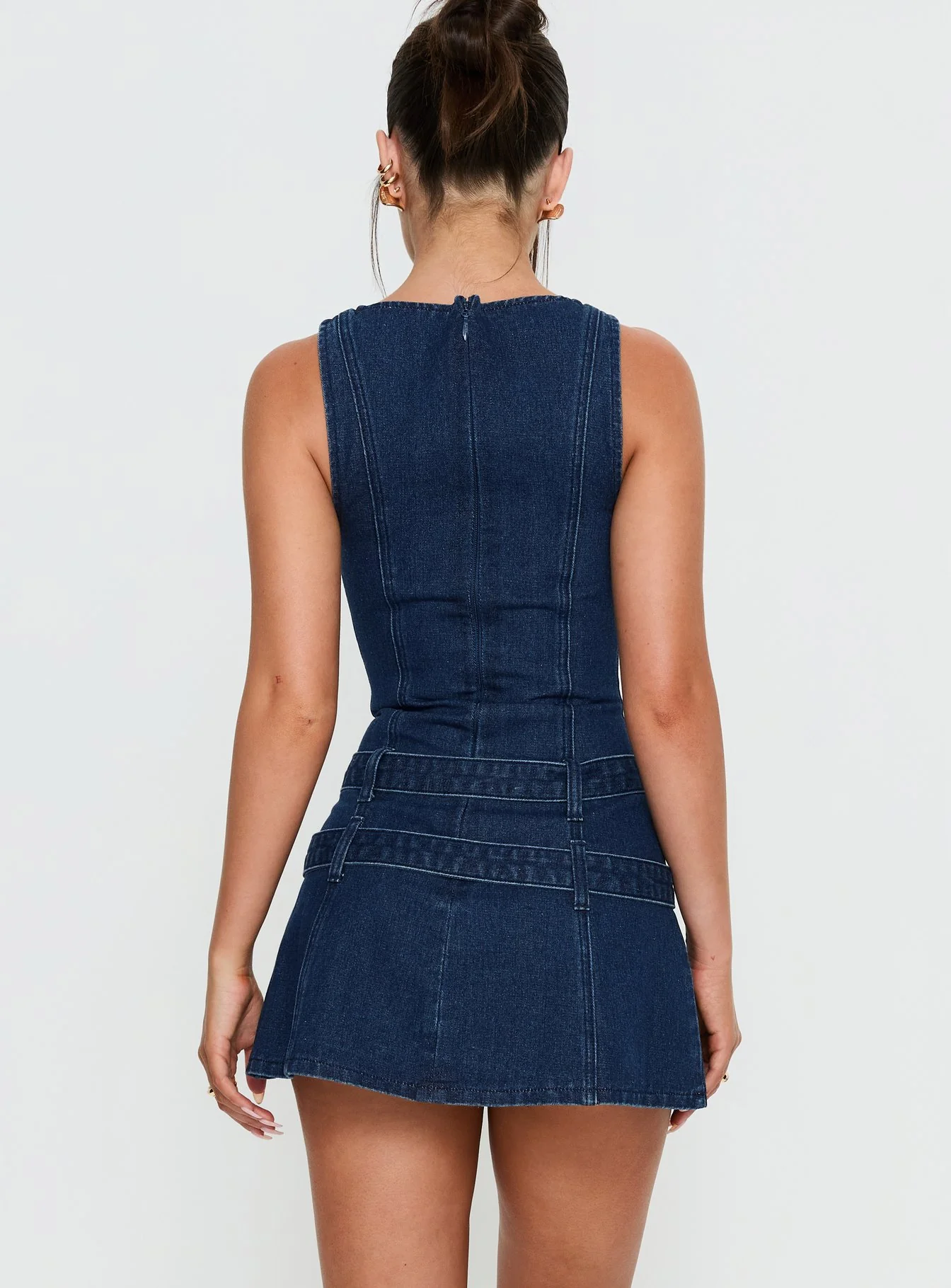Kainer Denim Buckle Mini Dress Dark Blue Wash