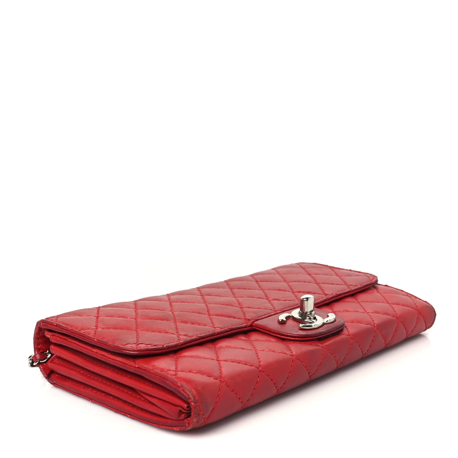 Lambskin Quilted Chain Clutch Flap Red - Top Club