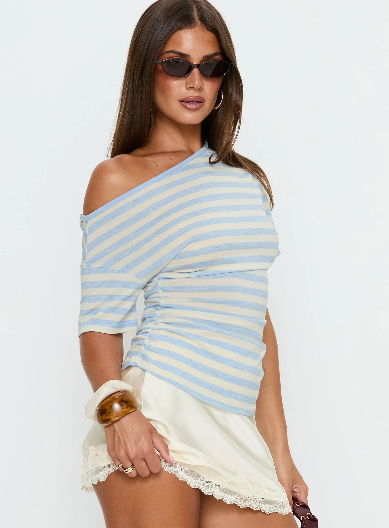 Emlynn Off Shoulder Top Blue Stripe