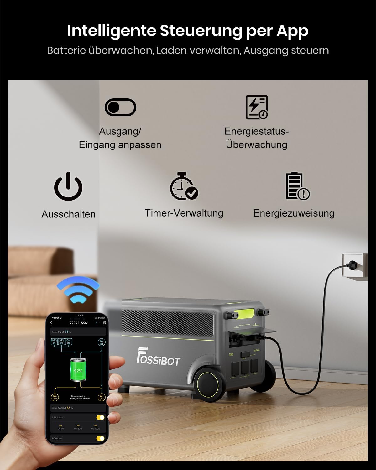 FOSSiBOT F7200 Power station LiFePO4 5222Wh Centrale elettrica portatile, CA 7200W Generatore Solare, UPS Power station Campeggio/Camper/Corrente di emergenza, 5 anni di garanzia
