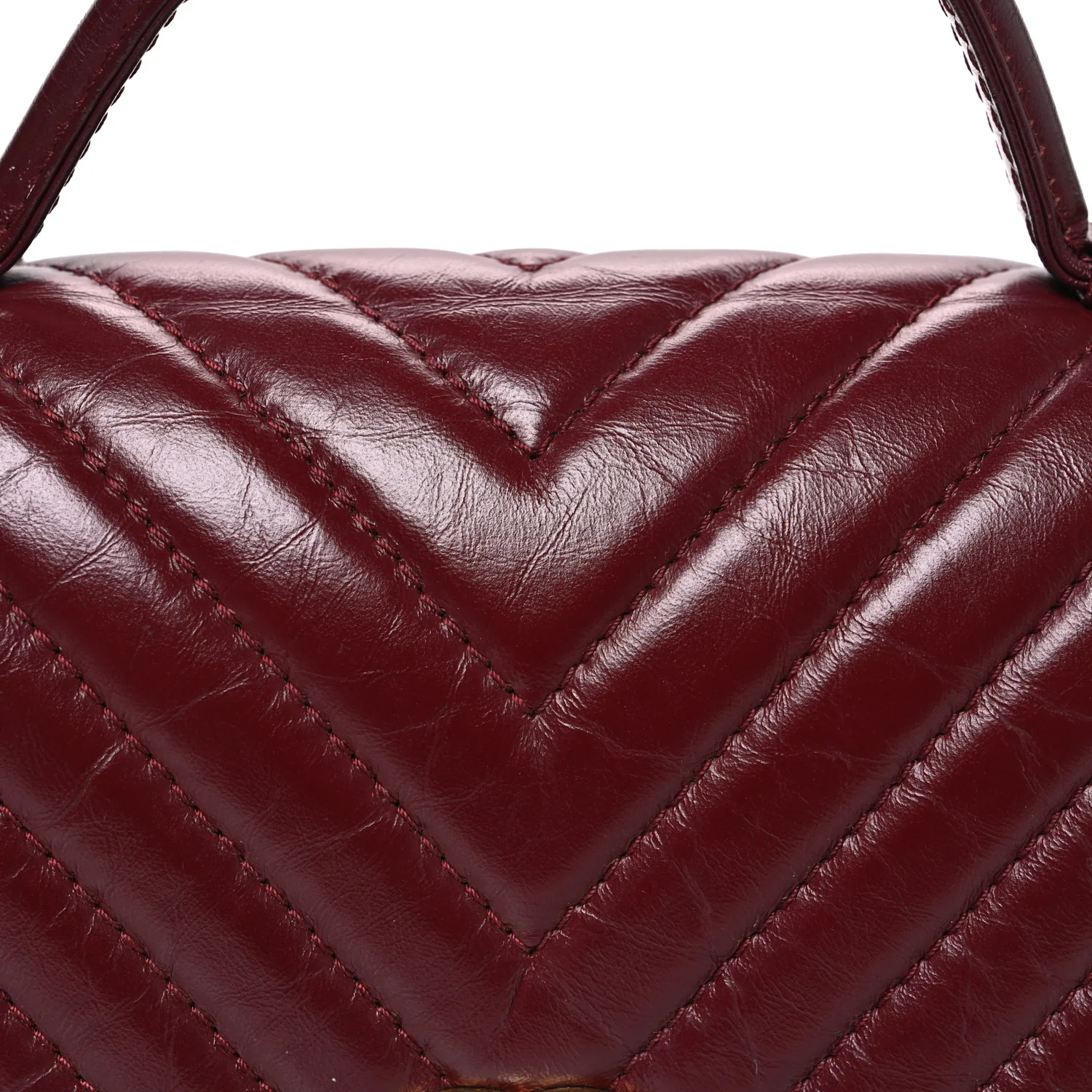 Calfskin Chevron Quilted Top Handle Flap Red - Top Club