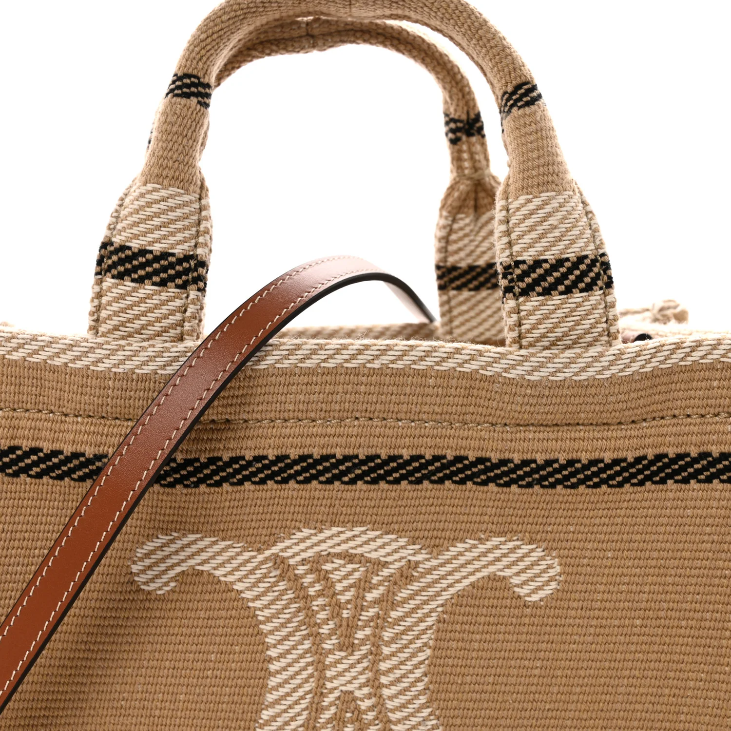 Canvas Calfskin Small Cabas Thais Beige Black White - Top Club