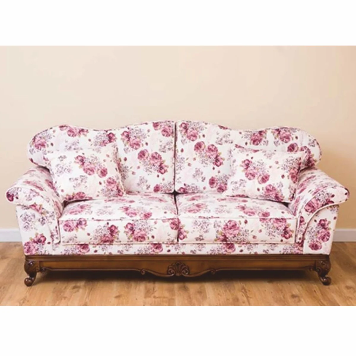 Luxury Baroque Sofa White / Pink / Brown 210 cm - Baroque Living Room Furniture