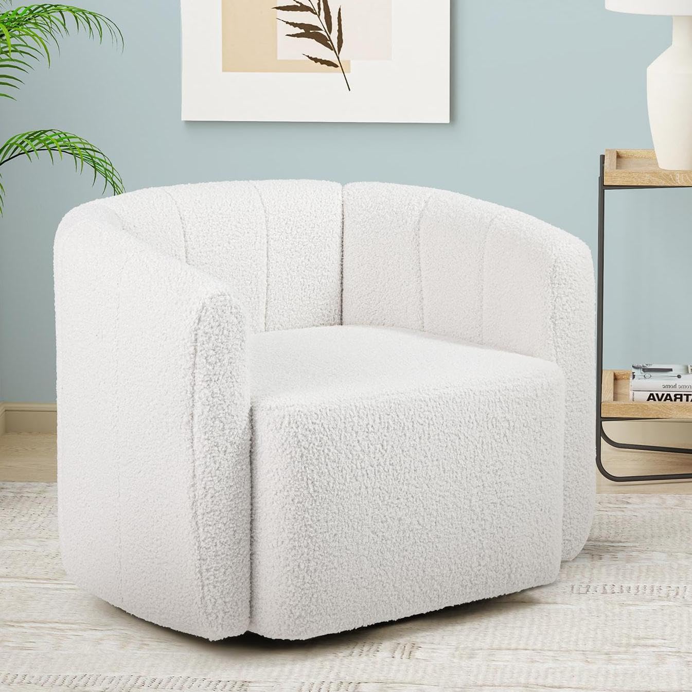 BEFOUNDLOVELY Swivel Barrel Chair Sherpa Fabric Accent Chair