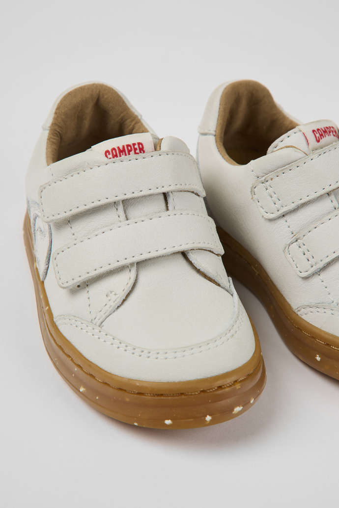 Running Number White Undyed Leather Sneakers for Boys