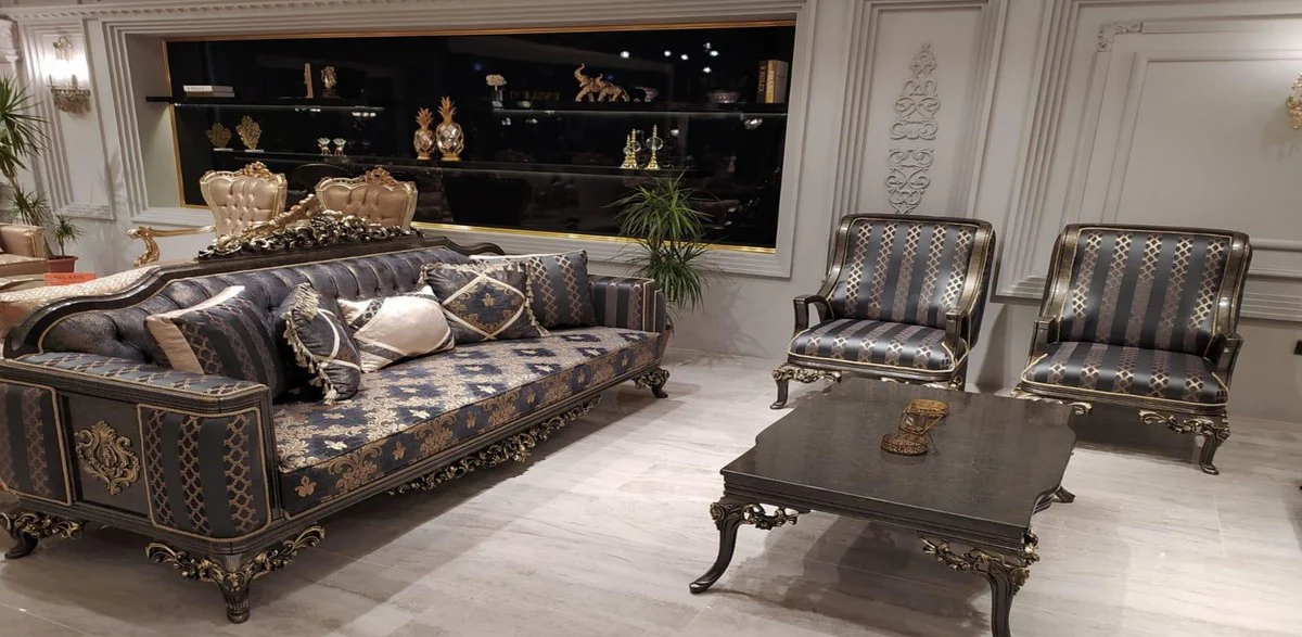 Luxury Baroque Living Room Set Purple / Gray / Gold - 2 Baroque Sofas & 2 Baroque Armchairs & 1 Baroque Coffee Table - Baroque Living Room Furniture