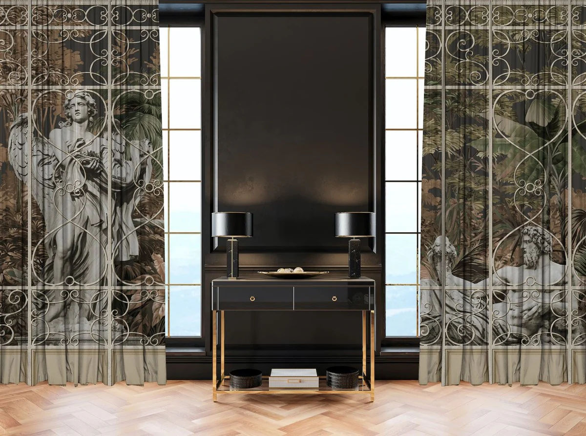 Luxury curtain set baroque sculptures multicolored 250 x H. 290 cm - printed velvet curtains - eyelet curtains - sliding curtains - luxury quality