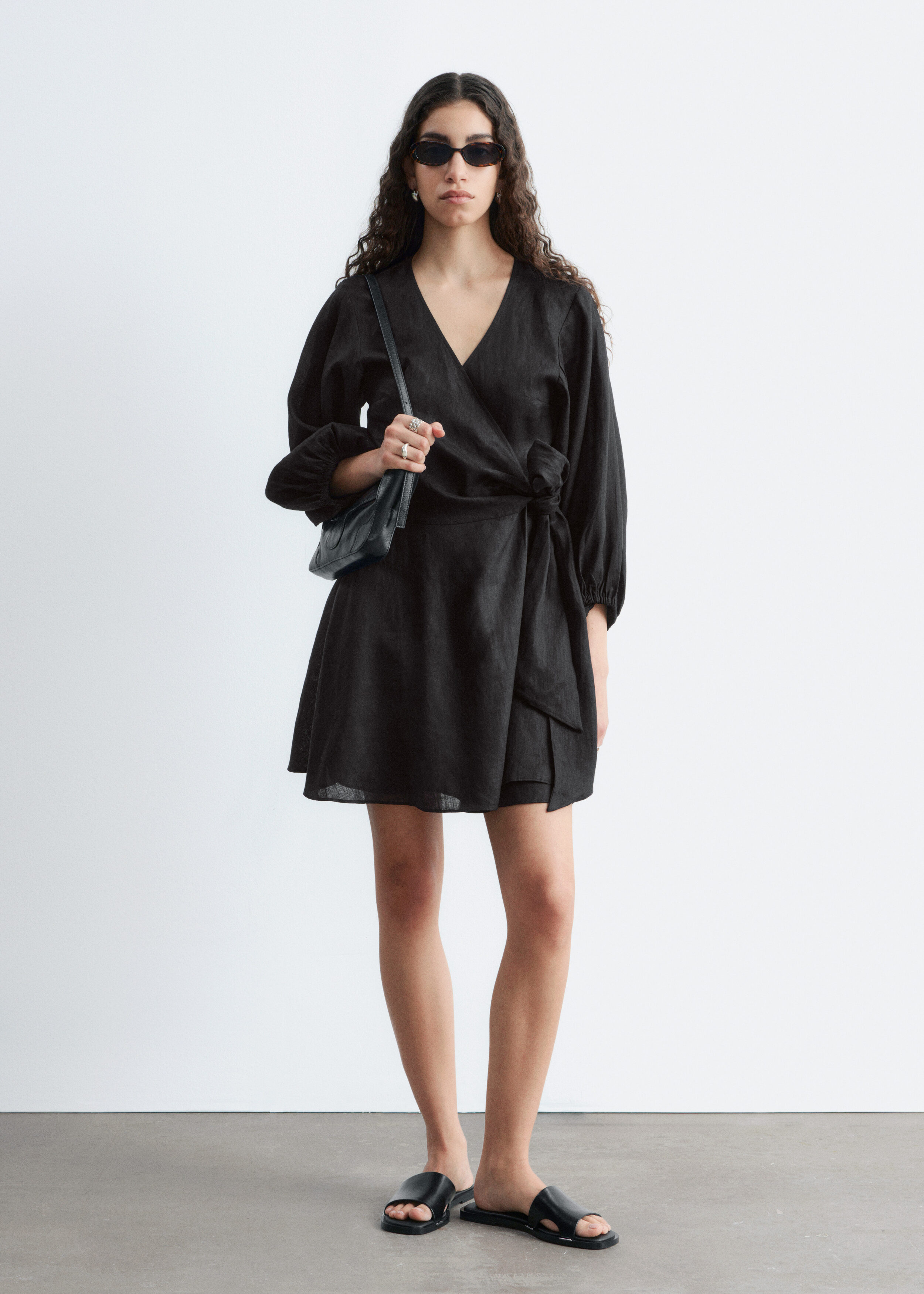 & Other Stories LINEN WRAP MINI DRESS