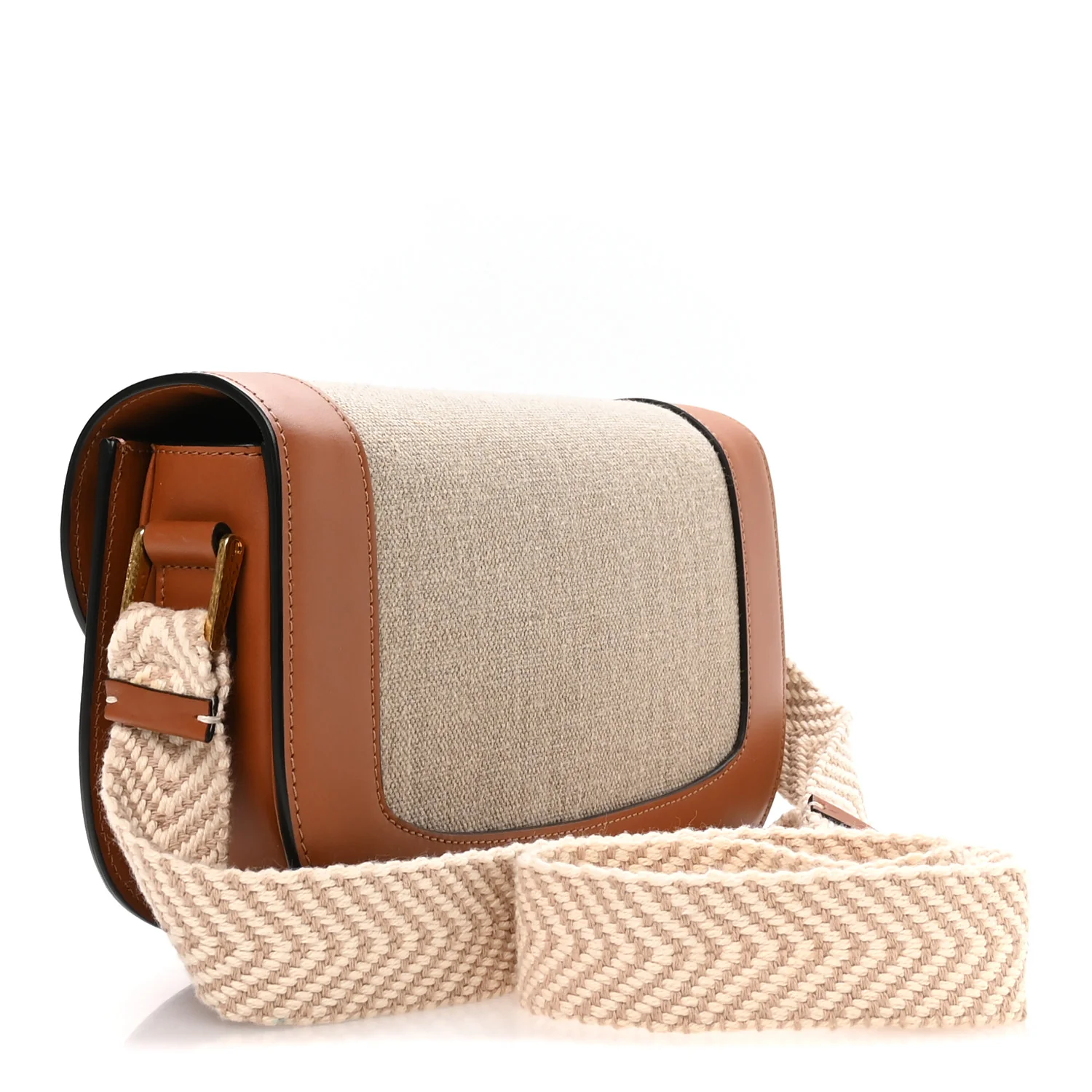 Calfskin Linen Supervee Crossbody Bag Saddle Brown Natural - Top Club